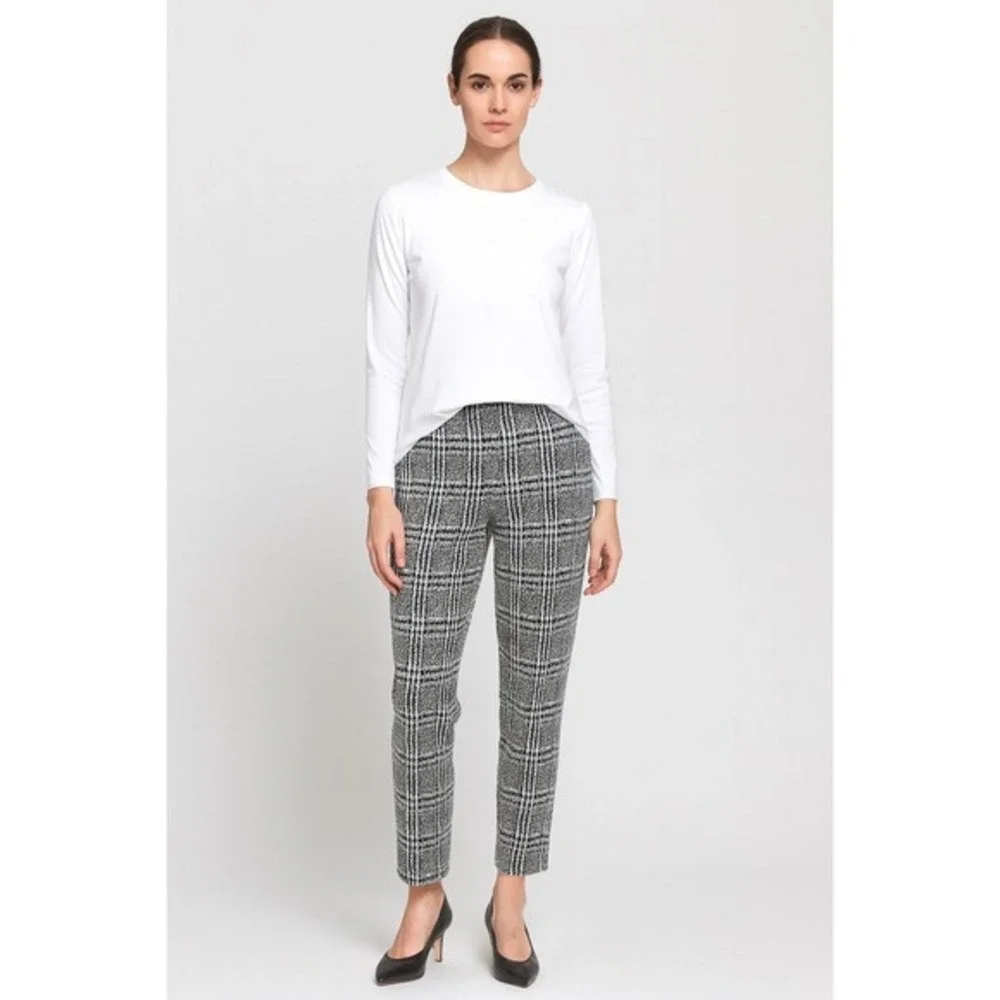 Michael‎ Kors Black White Plaid Knit Pull On Ankle Pants L Preppy Chic 86-35
